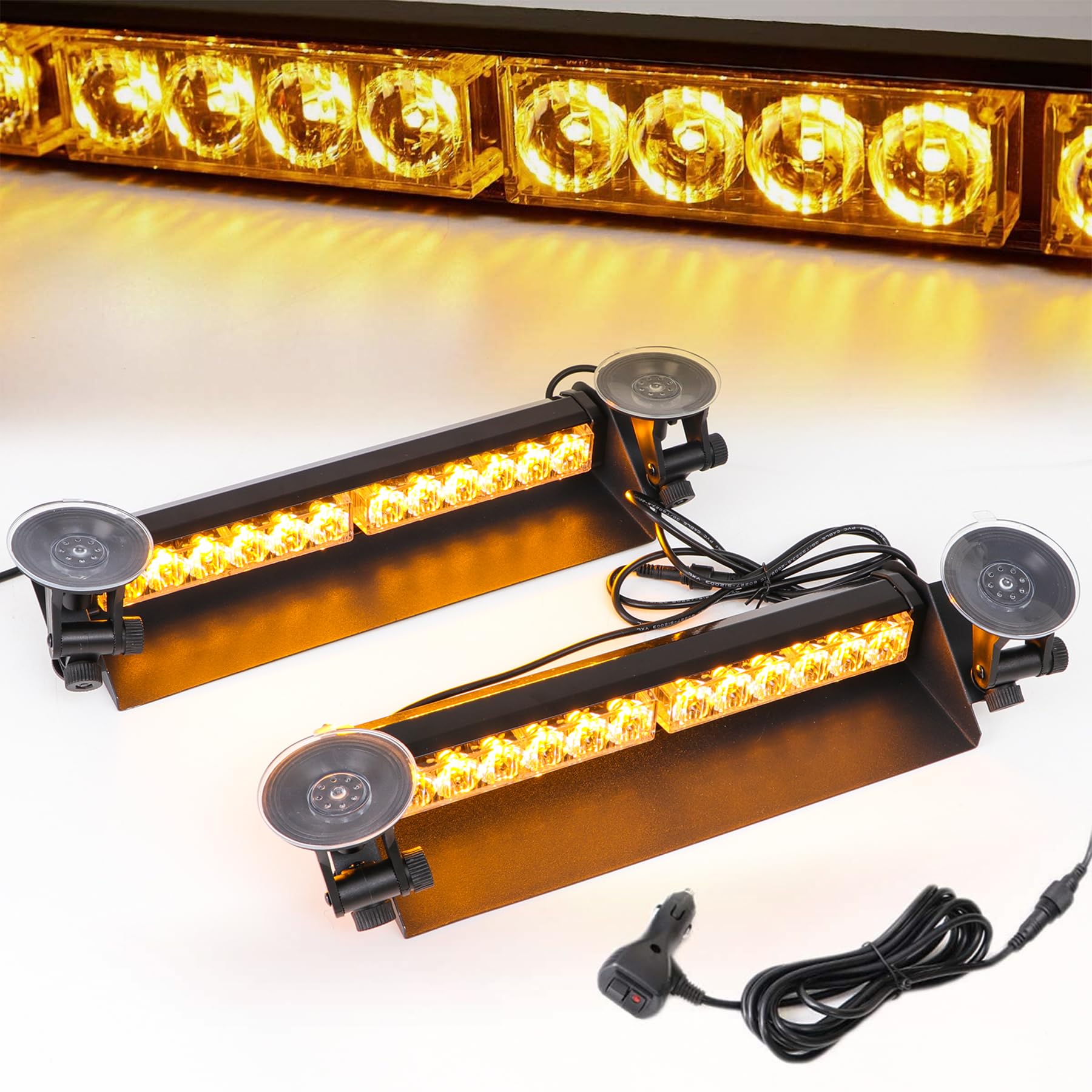 ROUTEKING 16 Zoll LED-Notwarnlicht Warnleuchte - Gelbes Stärke Blinklicht - LED Stroboskop-Lichtleiste Bernstein Gelb für Auto & LKW - 24 LEDs, 9 Blinkmodi, 4 Saugnäpfe von ROUTEKING