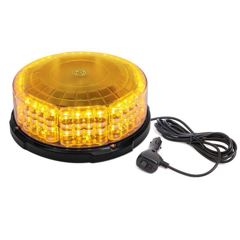 ROUTEKING 64 LED Rundumleuchte - 12/24V Gelb Warnleuchte led magnet, 12 Blitzmuster IP65 Warnblinkleuchte Blitzlicht Auto LKW KFZ Dach Stroboskop Lamp (Orange) von ROUTEKING