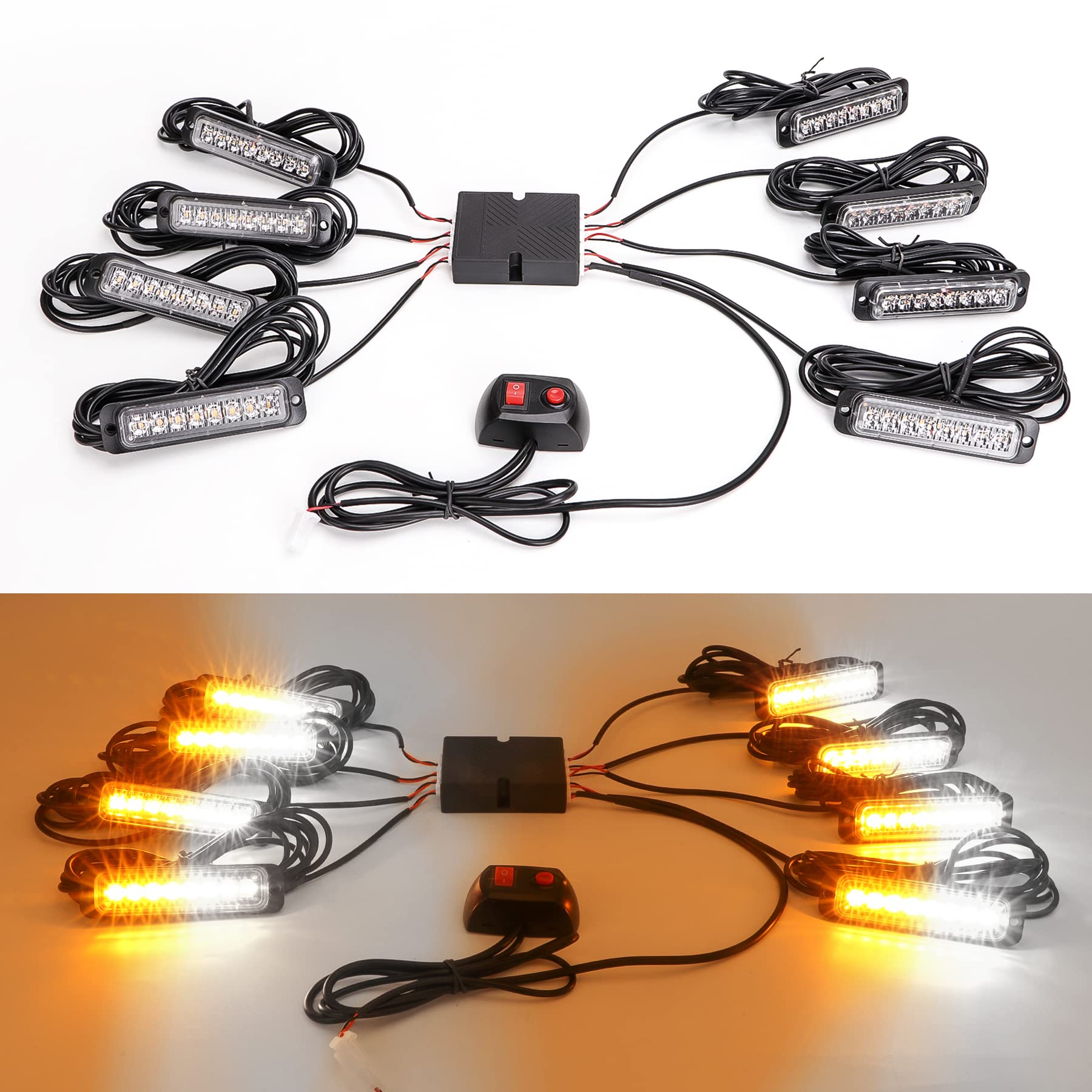 ROUTEKING 8X8LED Warnlicht Frontblitzer Stroboskoplicht - 12V/24V IP65 Blinklicht Warnleuchte Notfall Warnung Blinklichter Strobe, 13Modi Blitzmodul für Truck Traktor Emergency KFZ LKW (Orange Weiß) von ROUTEKING