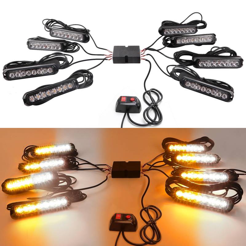 ROUTEKING 8X8LED Warnlicht Frontblitzer Stroboskoplicht - 12V/24V IP65 Blinklicht Warnleuchte Notfall Warnung Blinklichter Strobe, 13Modi Blitzmodul für Truck Traktor Emergency KFZ LKW (Orange Weiß) von ROUTEKING