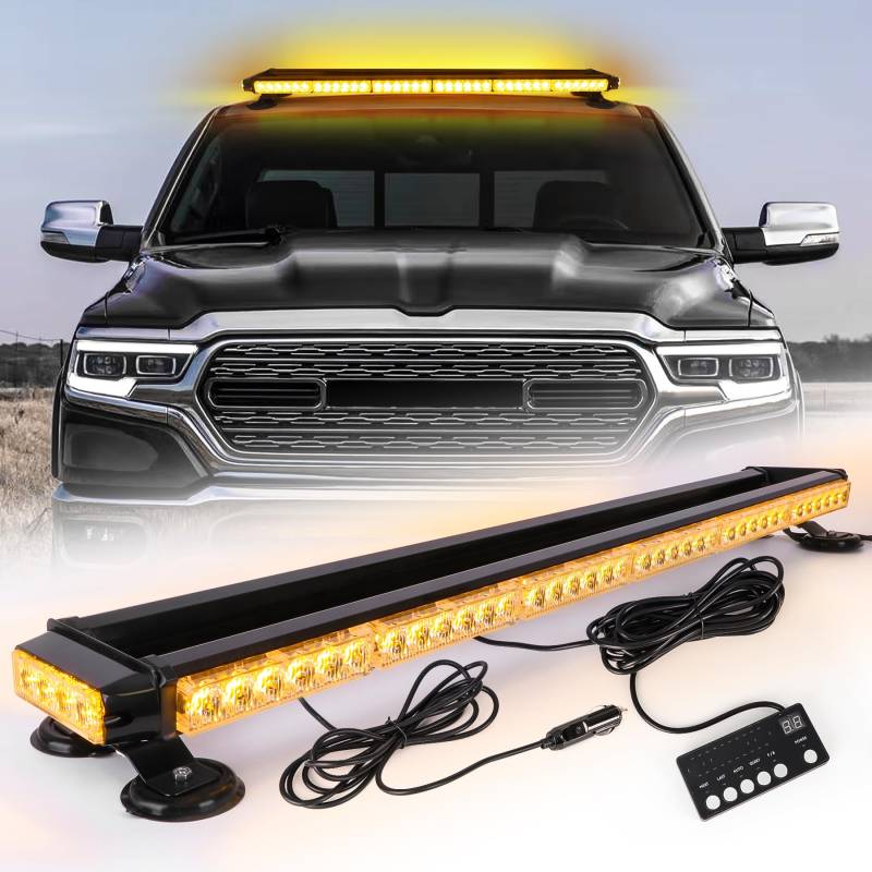 ROUTEKING 95cm 80LED Rundumleuchte - 12/24V Amber Warnleuchte Blinklicht, 16 Modi Wiederherstellungswarnung gelbes Magnet Notfallblinklampe für Truck Traktor Emergency KFZ LKW (Gelb) von ROUTEKING