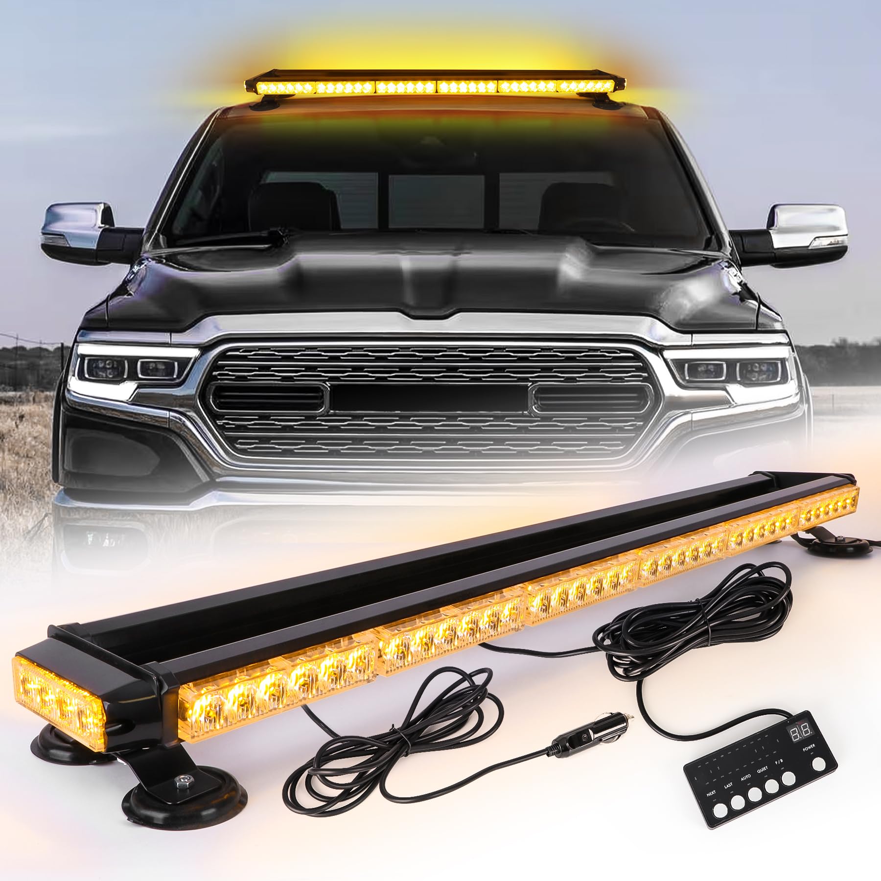 95cm 80LED Rundumleuchte Blinklicht - 12/24V Blitzleuchte Amber Warnleuchte Magnetische Notfallblinklampe für Truck Traktor Emergency KFZ LKW (Gelb) von ROUTEKING