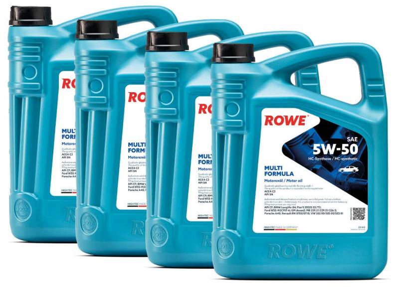 20 (4x5L) Liter ROWE HIGHTEC MULTI FORMULA SAE 5W-50 Motoröl Made in Germany von ROWE