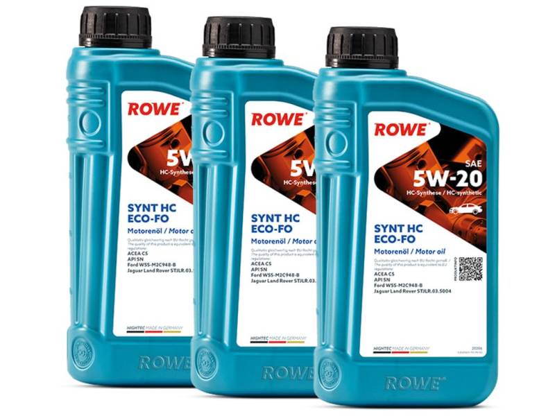 3 (3x1L) Liter ROWE HIGHTEC SYNT HC ECO-FO SAE 5W-20 Motoröl Made in Germany von ROWE