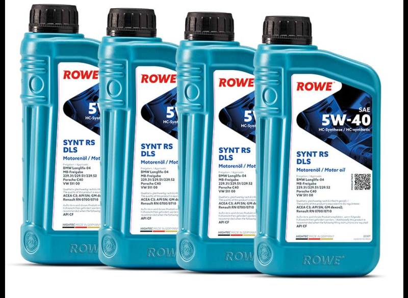 4 (4x1L) Liter ROWE HIGHTEC SYNT RS DLS SAE 5W-40 Motoröl Made in Germany von ROWE