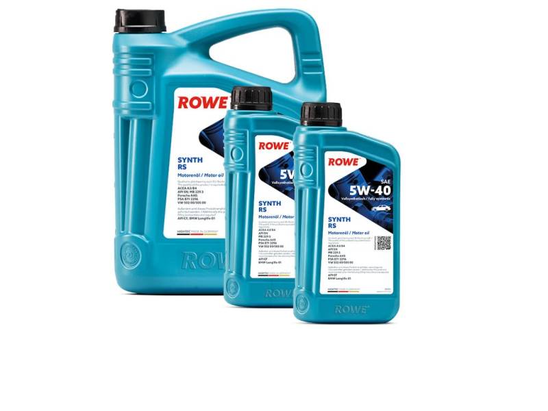 ROWE - 5 + 2x 1 Liter HIGHTEC SYNTH RS SAE 5W-40 Motorenöl - PKW Motoröl für moderne und sportliche Pkw-Otto- oder Dieselmotoren, mit und ohne Turboaufladung von ROWE