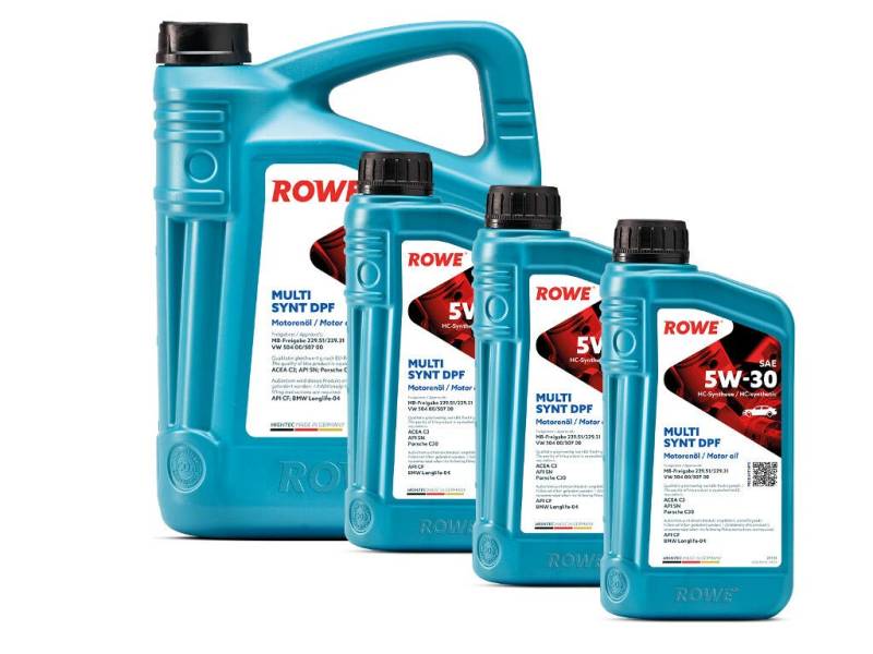 ROWE - 5 + 3x 1 Liter ROWE HIGHTEC MULTI SYNT DPF SAE 5W-30 Motorenöl - PKW Motoröl für Modelle mit Abgasnachbehandlung und Turboaufladung von ROWE