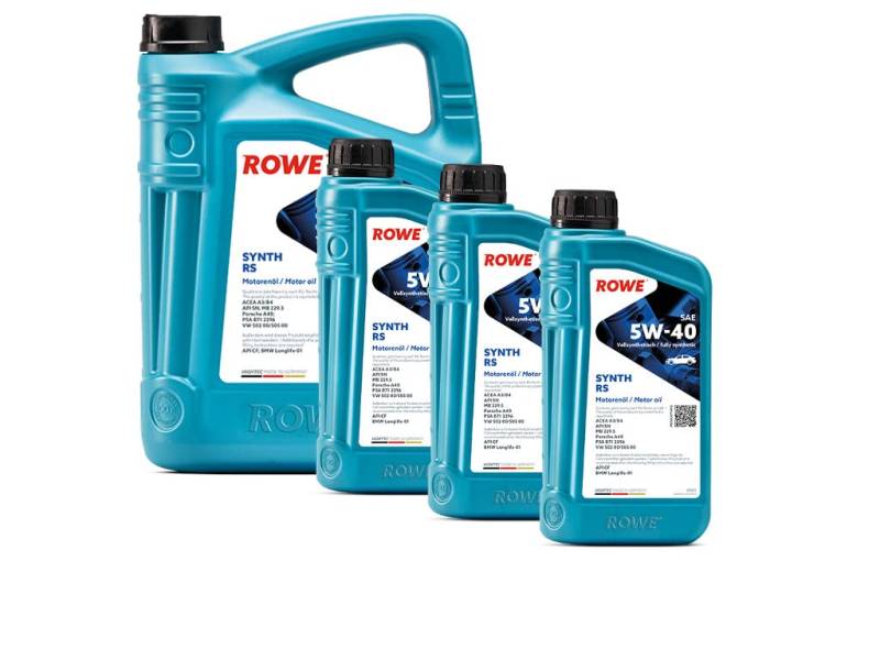 ROWE - 5 + 3x 1 Liter ROWE HIGHTEC SYNTH RS SAE 5W-40 Motorenöl - PKW Motoröl für moderne und sportliche Pkw-Otto- oder Dieselmotoren, mit und ohne Turboaufladung von ROWE