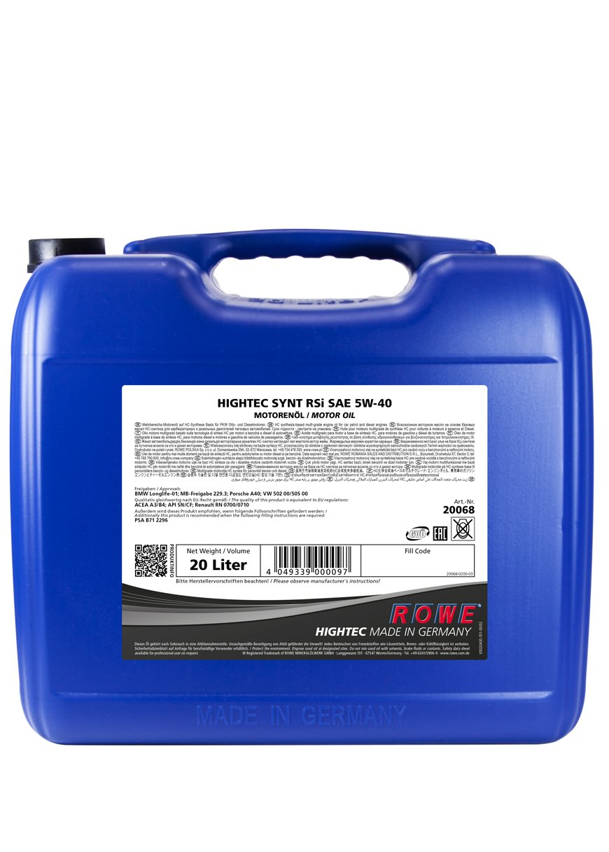 ROWE - 20 Liter HIGHTEC SYNT RSi SAE 5W-40 Motorenöl - vollsynthetisch (HC-Synthese) von ROWE