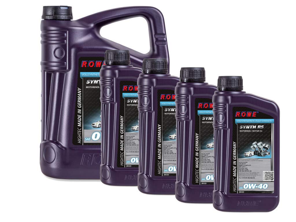 ROWE - 5 + 4x 1 Liter HIGHTEC SYNTH RS SAE 0W-40 Motorenöl - PKW Motoröl für moderne und sportliche Pkw-Otto- oder Dieselmotoren, mit und ohne Turboaufladung von ROWE