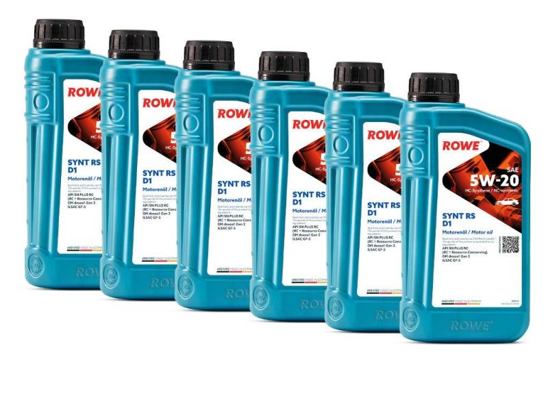 ROWE - 6x 1 Liter HIGHTEC SYNT RS D1 SAE 5W-20 Motorenöl - kraftstoffsparendes Hochleistungs PKW Motoröl von ROWE