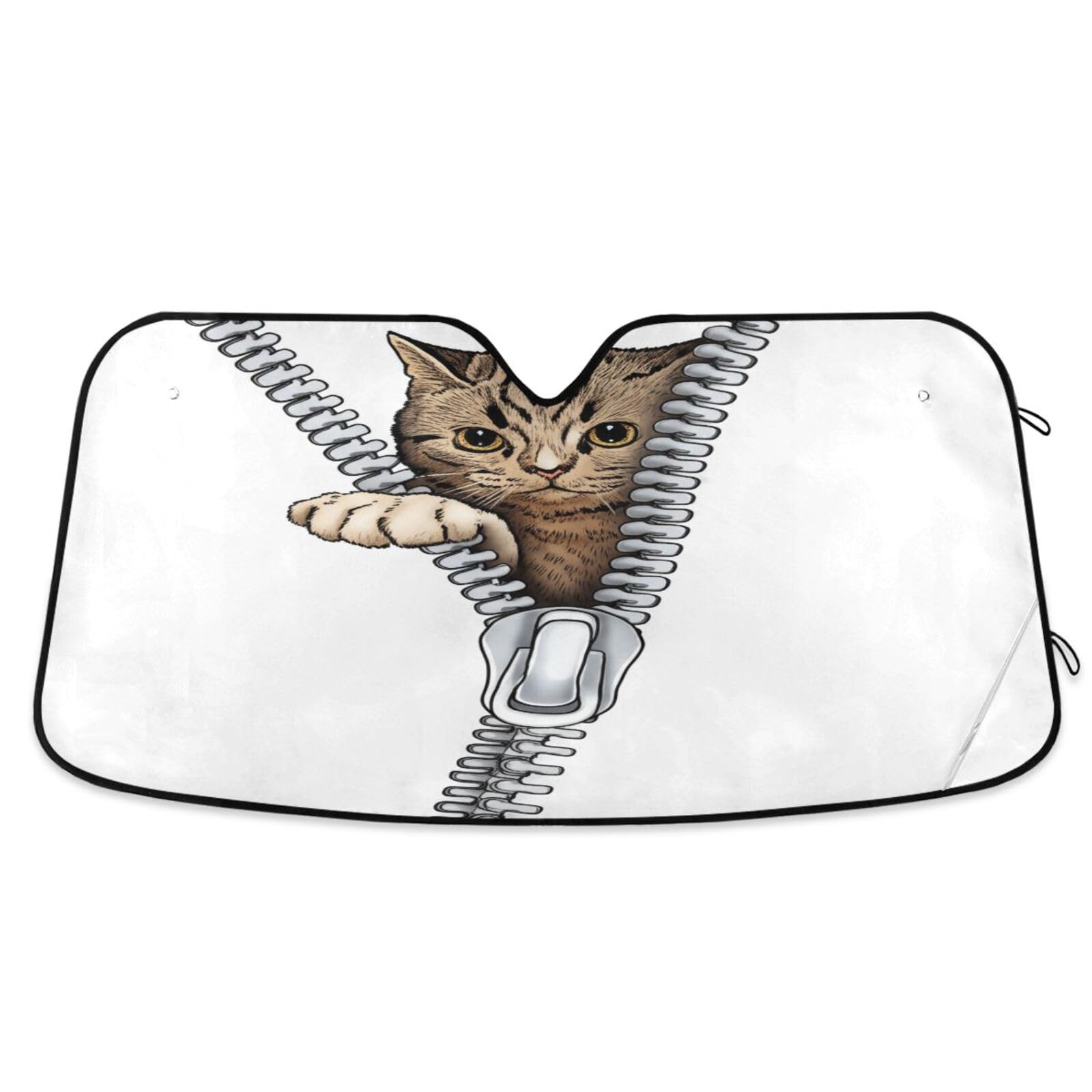 Auto-Windschutzscheiben-Schatten, verspielte Katze, faltbar, Frontscheibenabdeckung, Hitzeschutz, 134 x 59 cm, Weiß Auto-Windschutzscheiben-Schatten, verspielte Katze, faltbar, Frontscheibenabdeckung, Hitzeschutz, 134 x 59 cm, Weiß von RPLIFE
