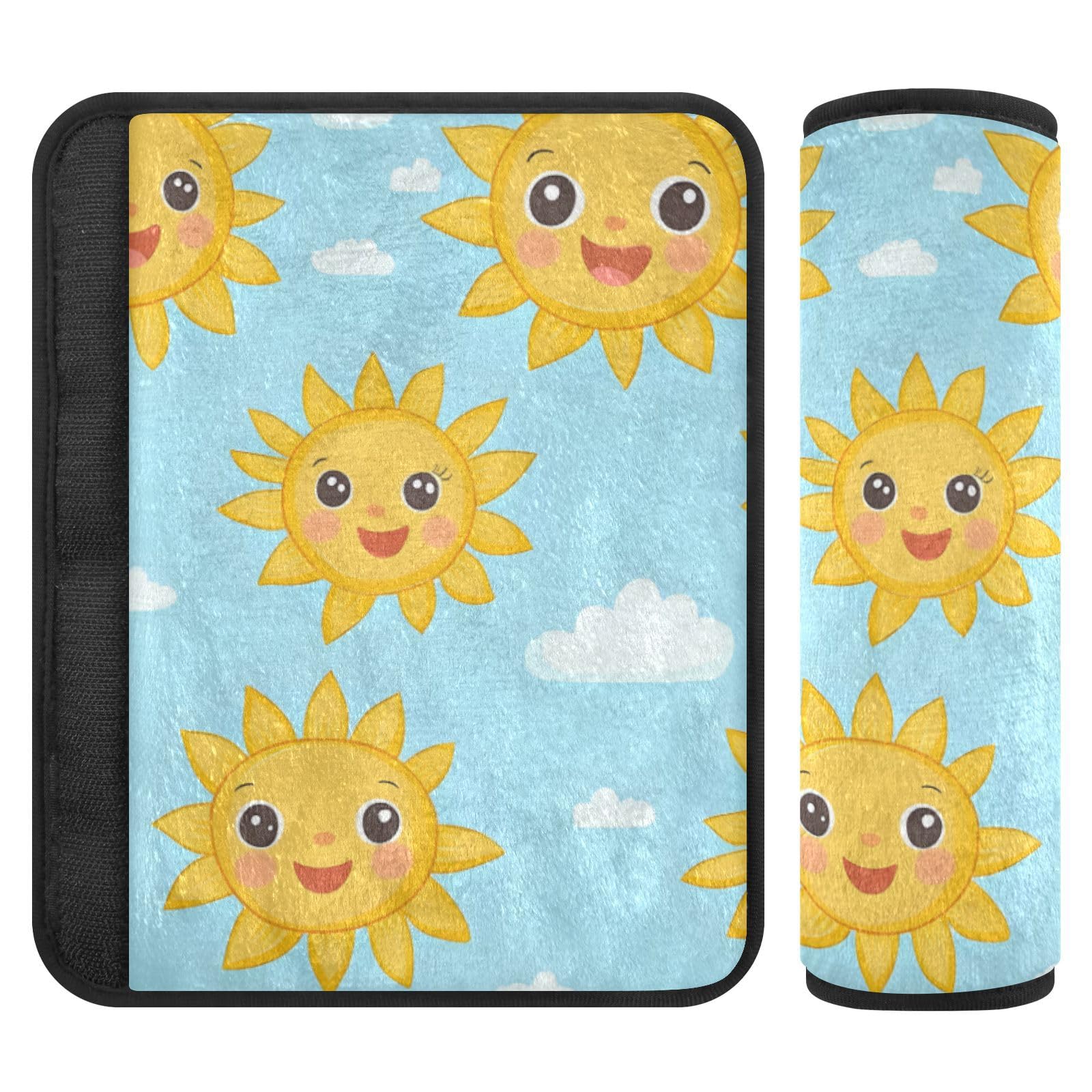 RPLIFE Cute Sun Happy Faces Auto-Sicherheitsgurt-Bezüge, weicher Bezug, Polsterung, Sicherheitsgurte, Sicherheitsgurt-Abdeckpolster für Kinder von RPLIFE