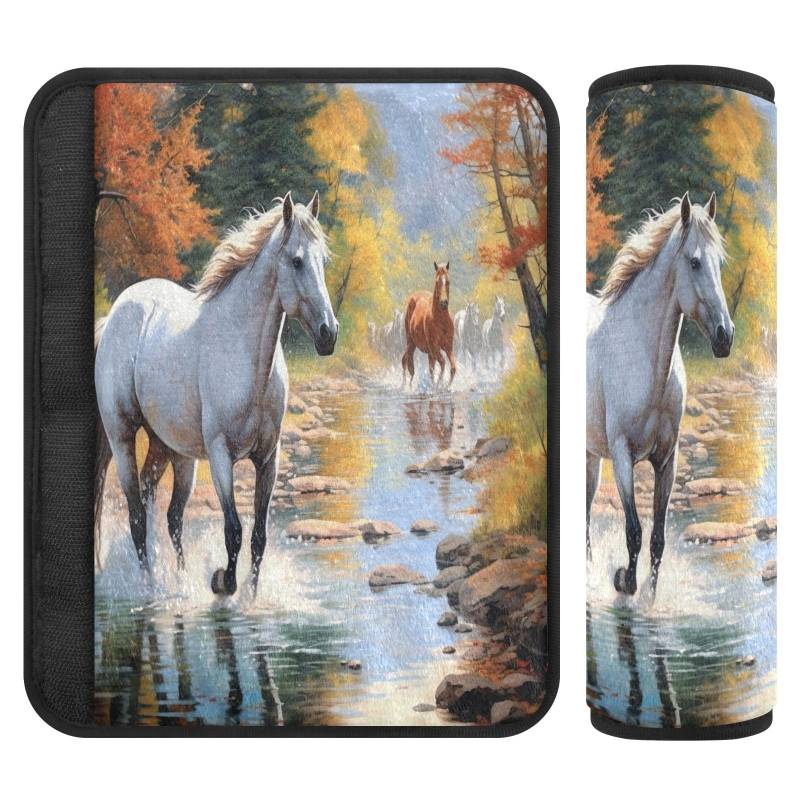 RPLIFE Horse in a Creek Sicherheitsgurt Schulterkissen Sicherheitsgurt Soft Cover Pad, Sicherheitsgurtkissen waschbar, Schultergurt Protector von RPLIFE