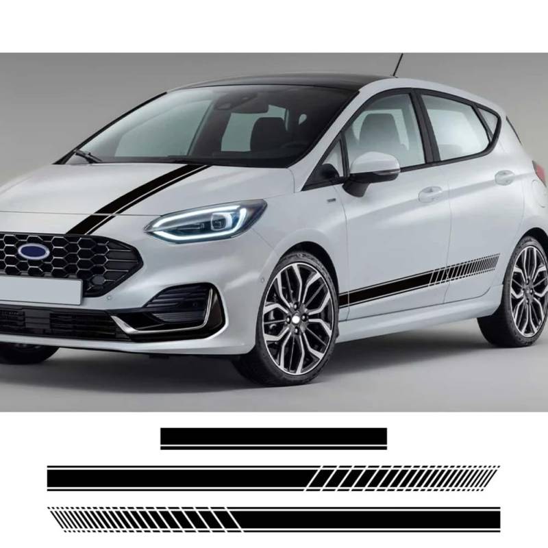 Autotür-Seitenhaubenaufkleber, für Ford Fiesta MK7 MK8 MK5 MK6 ST, 3-teilige Vinylfolien-Aufkleber, DIY-Streifen, Sport-Styling, Autozubehör von RQAMRCU