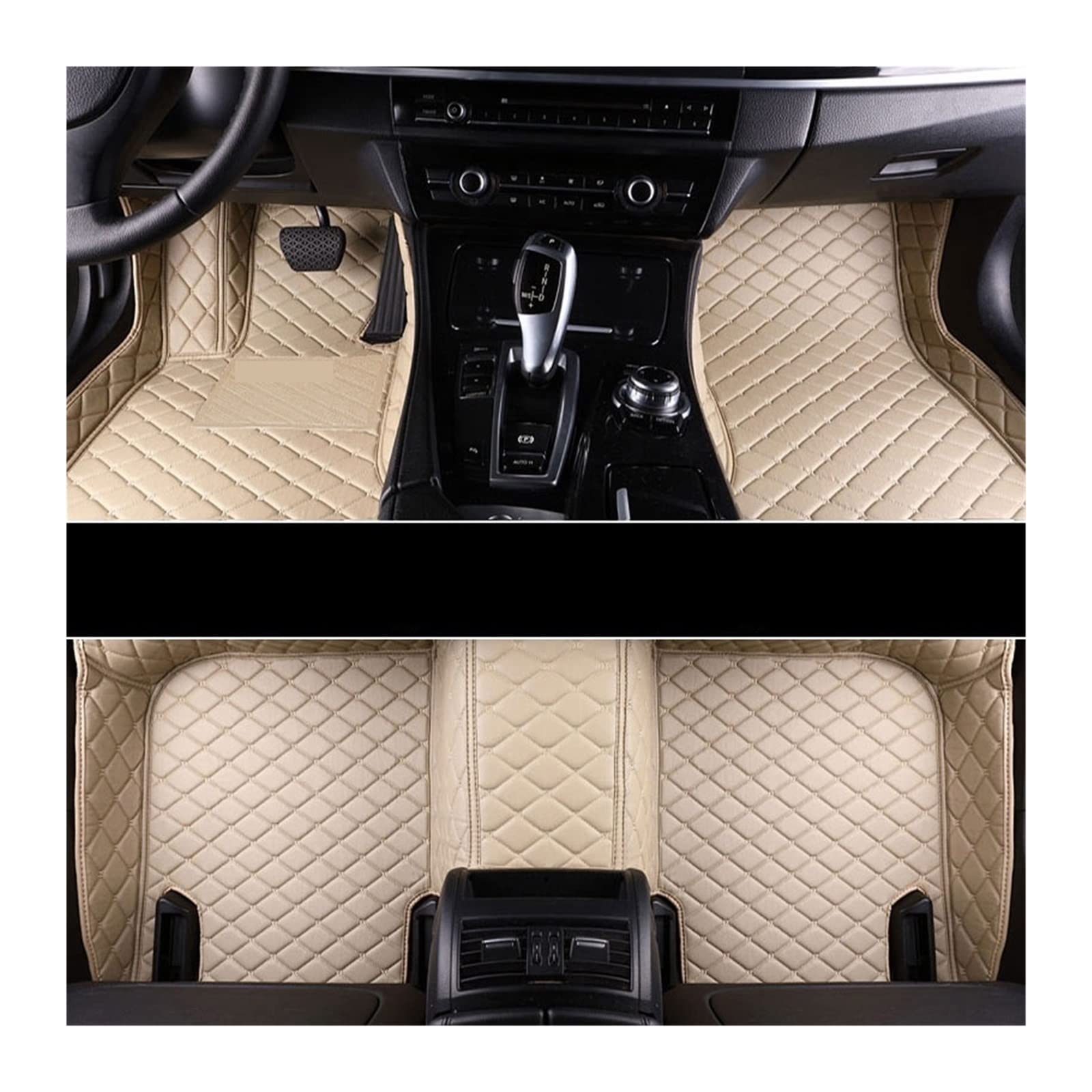 3D Auto Bodenmatte Kompatibel Mit Mazda 3 2009-2019 BL BM BP Luxe-Surround PU Leder Auto Bodenmatte Auto Interieur Zubehör(Beige-beige line) von RQIVOTLEN