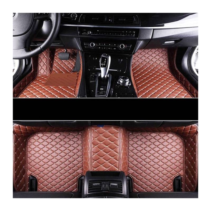 3D Auto Bodenmatte Kompatibel Mit Mazda 3 2009-2019 BL BM BP Luxe-Surround PU Leder Auto Bodenmatte Auto Interieur Zubehör(Braun-Beige Linie) von RQIVOTLEN