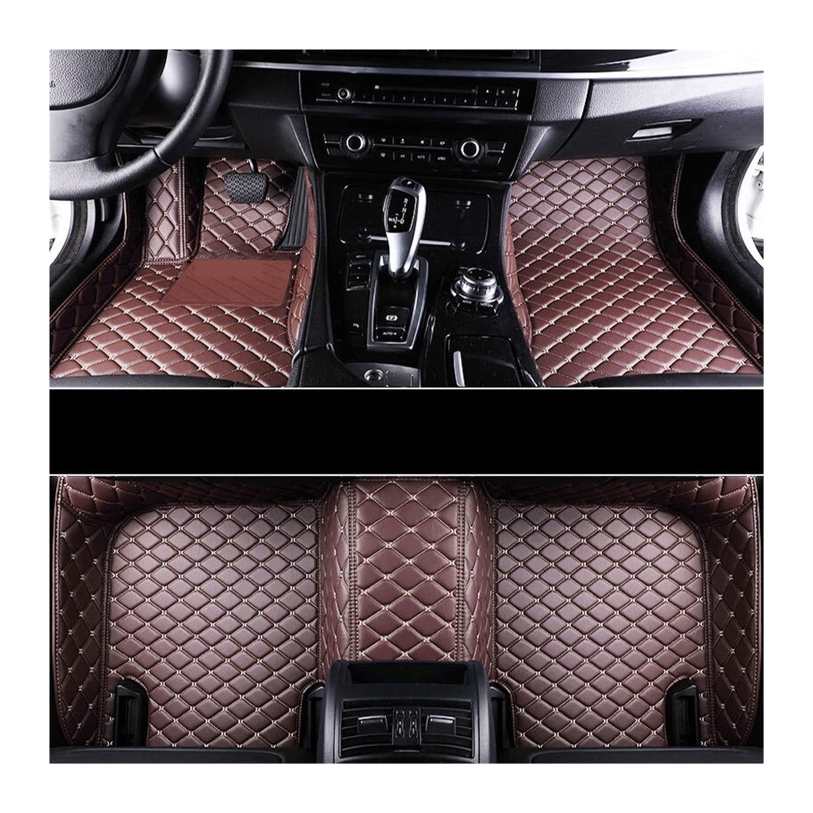 3D Auto Bodenmatte Kompatibel Mit Mazda 3 2009-2019 BL BM BP Luxe-Surround PU Leder Auto Bodenmatte Auto Interieur Zubehör(Coffee Beige Line) von RQIVOTLEN