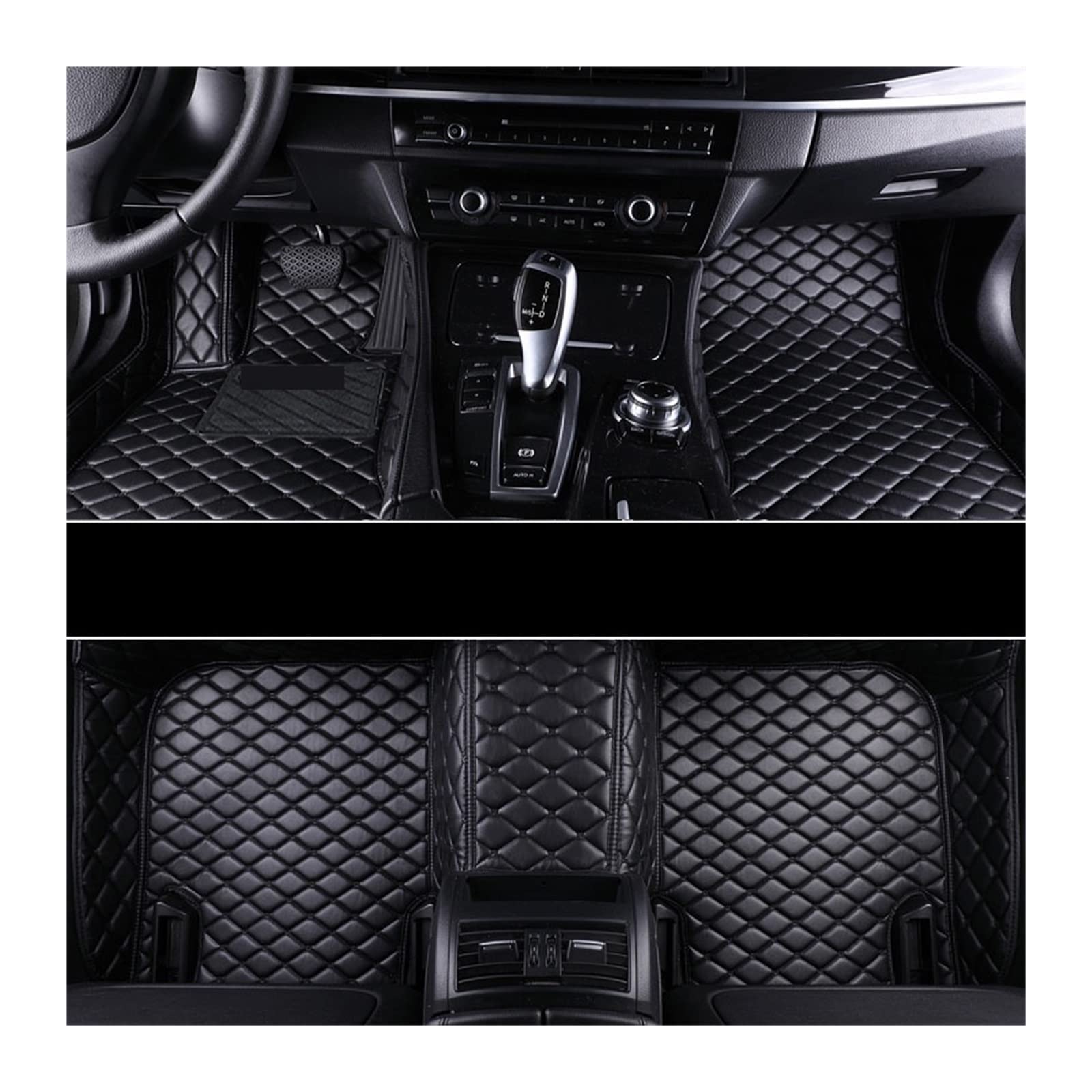 3D Leder Auto Bodenmatte Kompatibel Mit Mitsubishi Pajero Sport Montero Sport 1998-2019 Matten Auto Interieur Zubehör(Black-Black linie) von RQIVOTLEN