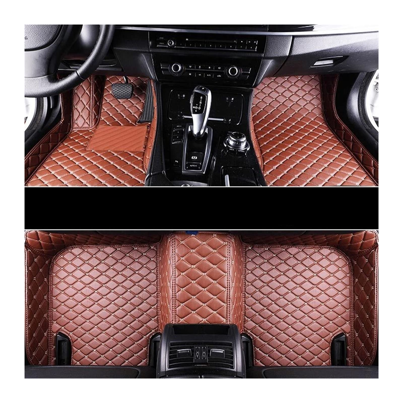 3D Leder Auto Bodenmatte Kompatibel mit KIA Sportage III 2004-2016 2008 2010 2012 3D PU Matten Auto Innenausstattung Zubehör(Braun-Beige Line) von RQIVOTLEN