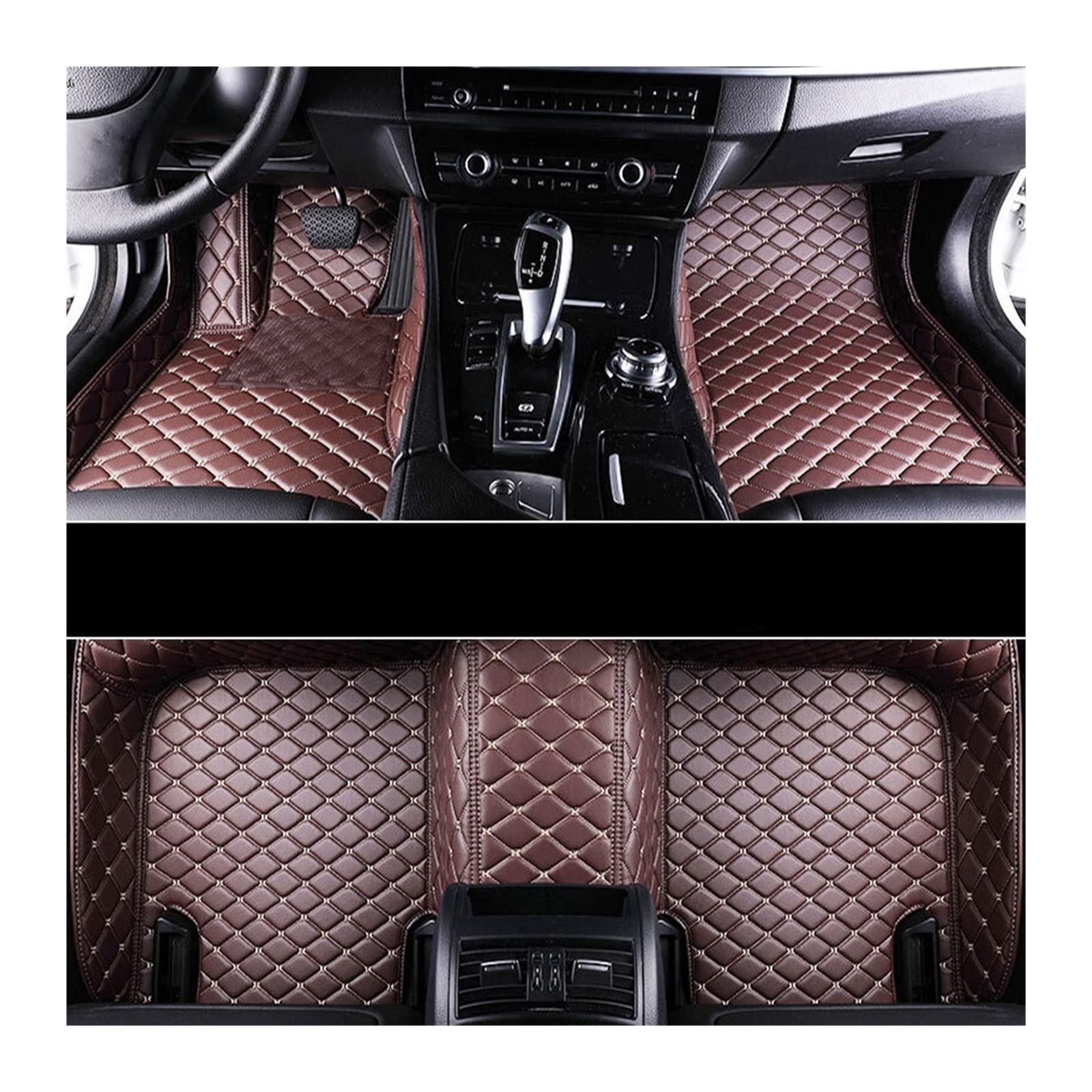 3D Leder Auto Bodenmatte kompatibel mit A4/A5/A6/A7/A8 benutzerdefinierte Auto Bodenmatte Leder Matte Innen Zubehör 2005-2019(Coffee-beige line) von RQIVOTLEN