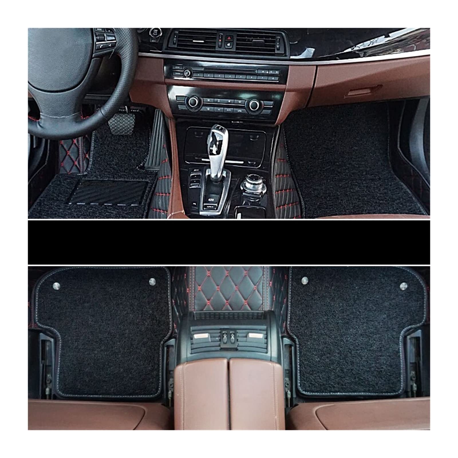 3D Letaher Auto Fußmatten Kompatibel Mit LADA Vesta Linken Lenkrad Matte Auto Interieur Zubehör Bodenmatte (Black-red-black) von RQIVOTLEN