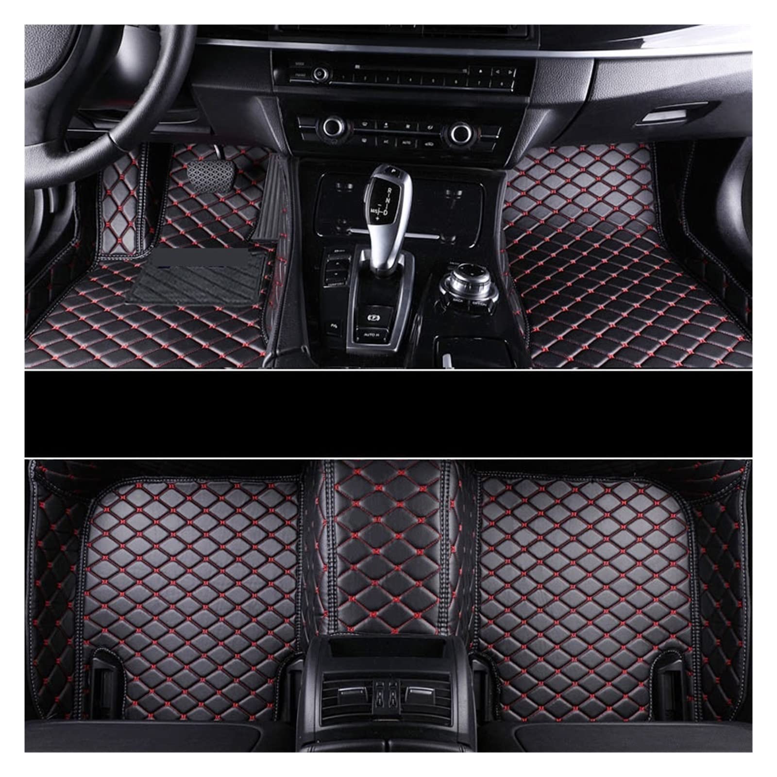 Leder Auto Bodenmatte Kompatibel Mit Mitsubishi Pajero (Montero) 2006-2019 IV 3D Matten Innenausstattung für Auto Auto Matte(Schwarz Rot Linie) von RQIVOTLEN