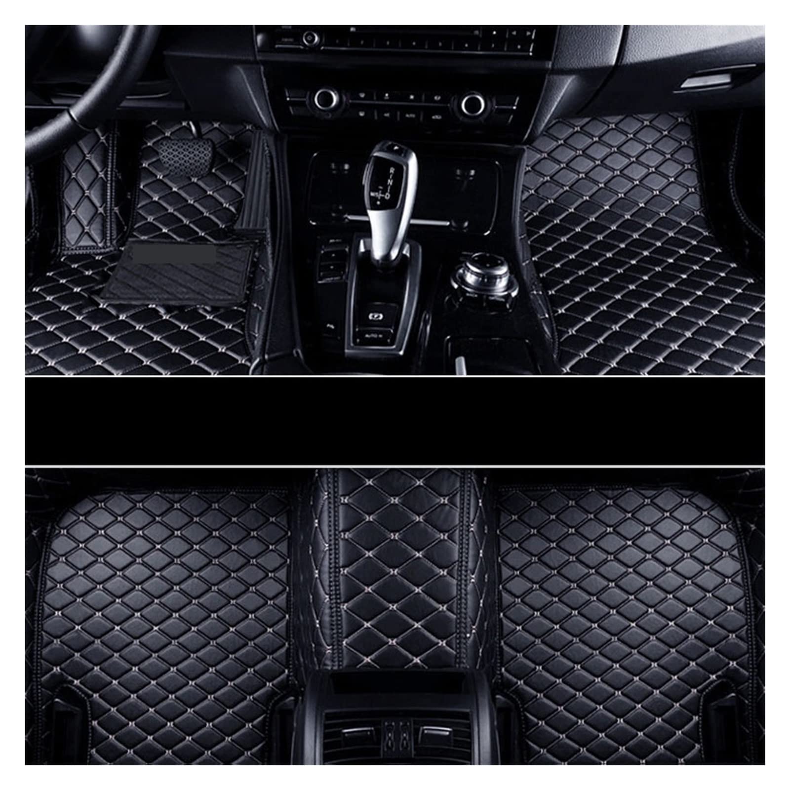 Leder Auto Bodenmatte Kompatibel Mit Mitsubishi Pajero (Montero) 2006-2019 IV 3D Matten Interieur Zubehör für Auto Auto Matte(Black-Beige line) von RQIVOTLEN