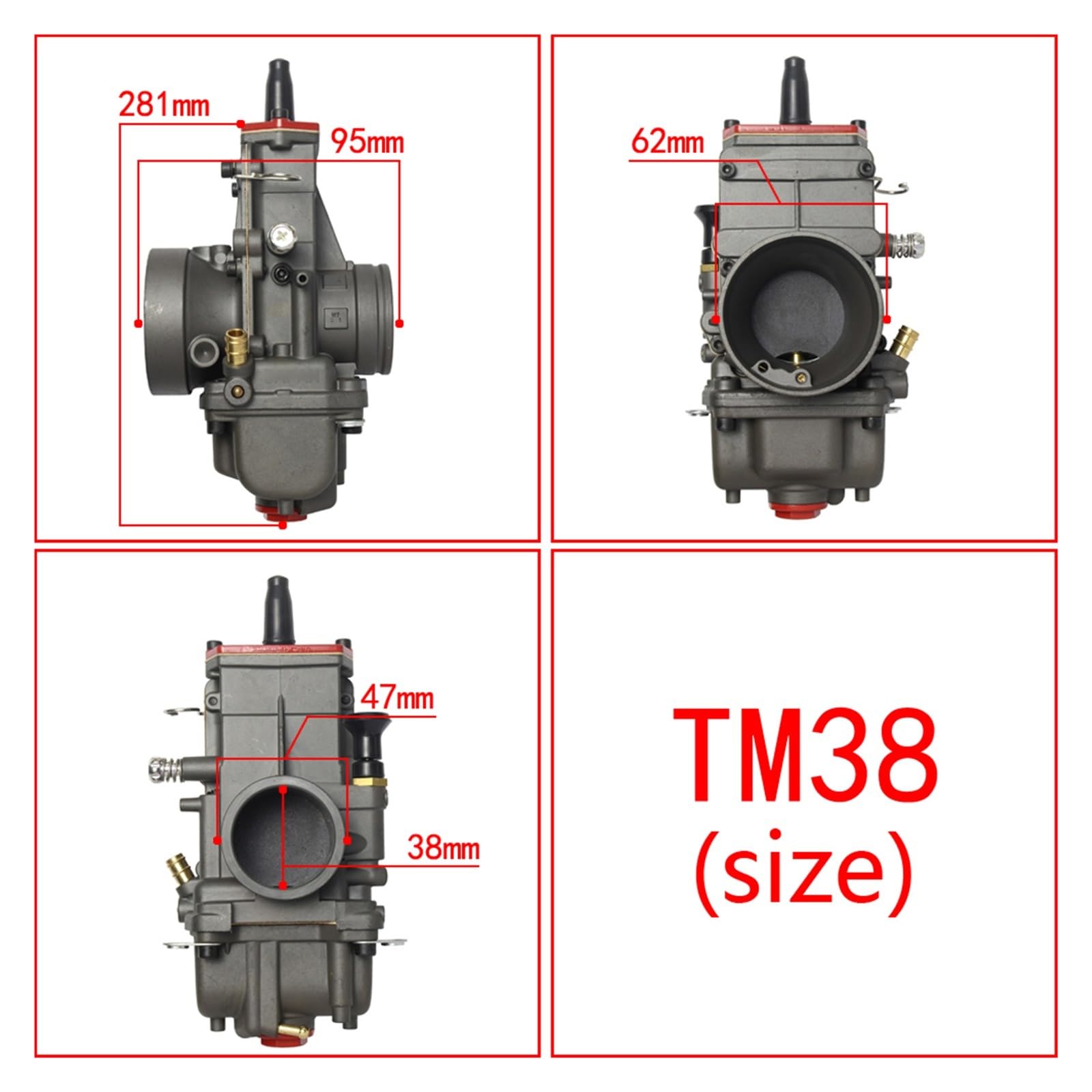 Motorradvergaser kompatibel mit MIKUNI XR600 XR650 NX650 TM38 TM38-85 TM38-86 38 MM 47 MM TM-Serie, Flachschieber(TM38-Black) von RQIVOTLEN