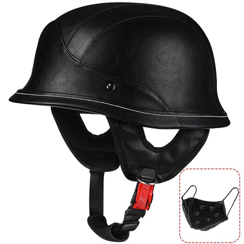 Deutsche Motorrad Halbhelme, Retro Leder Halbschalenhelm, Vintage Jethelm ECE-Zertifizierung Chopper Helm mit Schutzbrille für Mopeds Cruiser mit Schnellverschlussschnallen von RQTEUYE