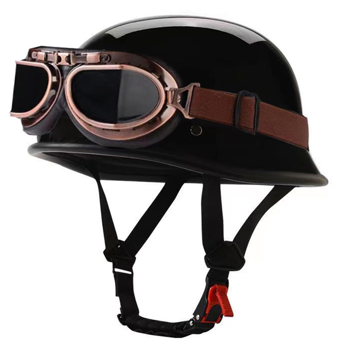 Deutsche Motorrad Halbhelme mit ECE Zertifiziert-Helm, Vintage Jethelm, Öffnen Motorradhelm, Retro Chopper Helm mit Schutzbrille und Schnellverschlussschnallen für Erwachsene S-XXL von RQTEUYE