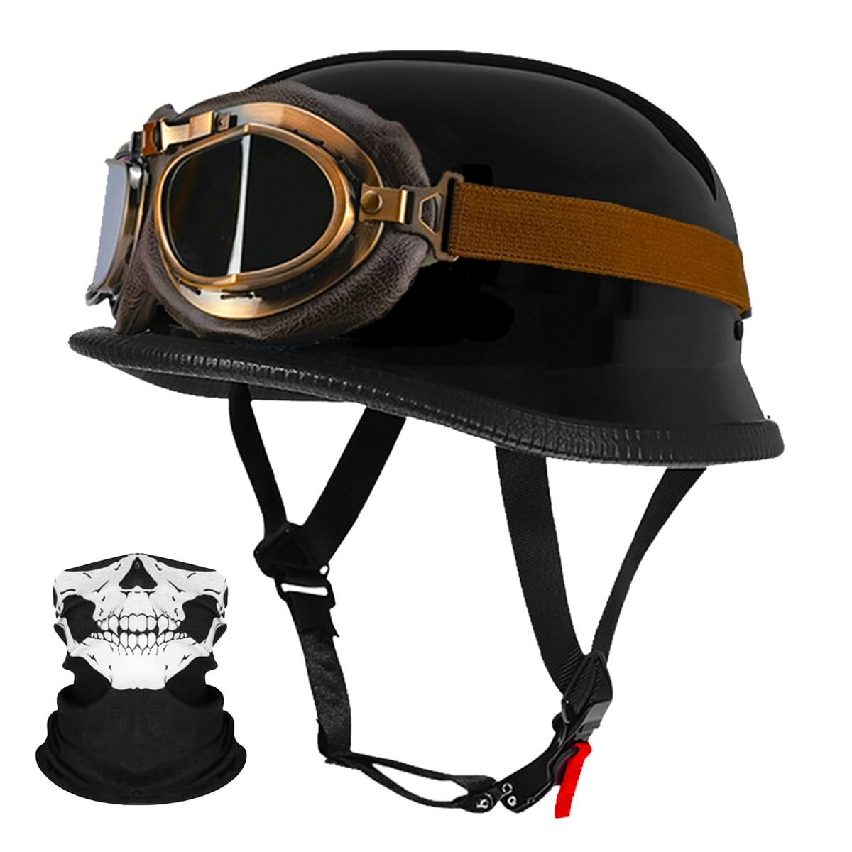 Deutsche Motorrad Jethelm ECE-Zertifizierung, Vintage Halbhelme Halbschalenhelm mit Schutzbrille Chopper Helm für Cruiser Street Scooter mit Schnellverschlussschnallen 22.4-25.2in von RQTEUYE