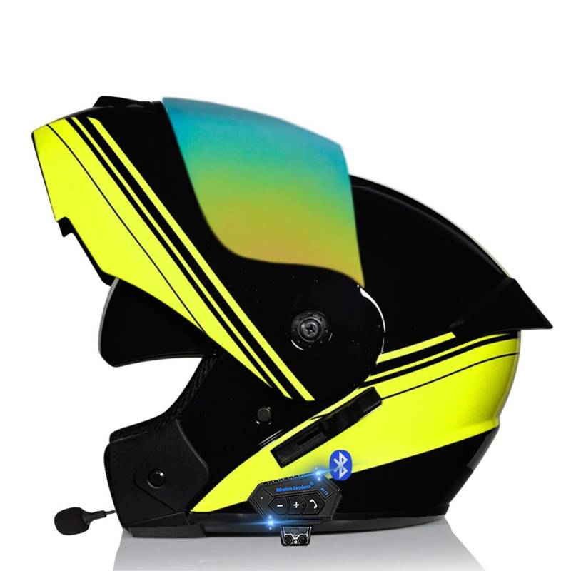 Motorradhelm Klapphelm Mit Bluetooth, Motorrad Bluetooth Modularer Helm ECE Zertifizierter, Integralhelm mit Doppelvisier, für Automatische Antwort Helm Herren Damen (21.6-24.4in) von RQTEUYE