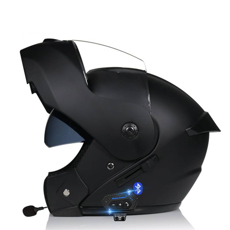 Motorradhelm Klapphelm Mit Bluetooth, Motorrad Bluetooth Modularer Helm ECE Zertifizierter, Integralhelm mit Doppelvisier, für Automatische Antwort Helm Herren Damen (21.6-24.4in) von RQTEUYE