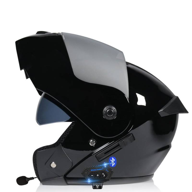 Motorradhelm Klapphelm Mit Bluetooth, Motorrad Bluetooth Modularer Helm ECE Zertifizierter, Integralhelm mit Doppelvisier, für Automatische Antwort Helm Herren Damen (21.6-24.4in) von RQTEUYE