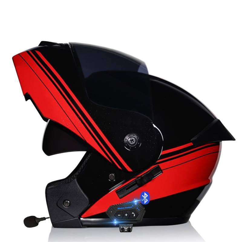 Motorradhelm Klapphelm Mit Bluetooth, Motorrad Bluetooth Modularer Helm ECE Zertifizierter, Integralhelm mit Doppelvisier, für Automatische Antwort Helm Herren Damen (21.6-24.4in) von RQTEUYE