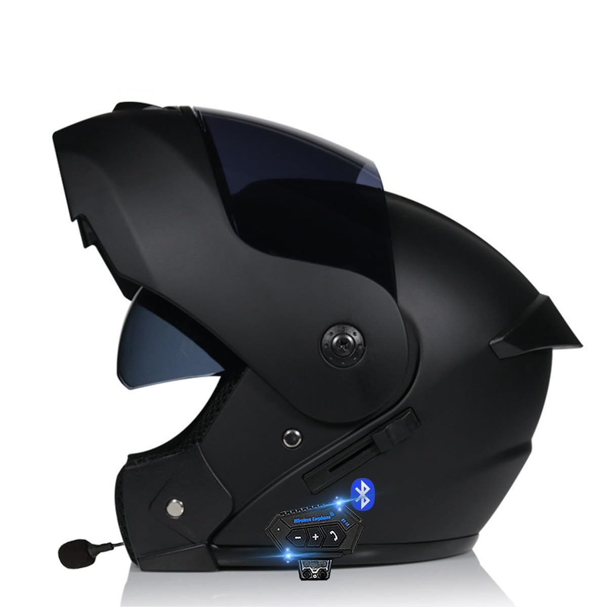 Motorradhelm Klapphelm Mit Bluetooth, Motorrad Bluetooth Modularer Helm ECE Zertifizierter, Integralhelm mit Doppelvisier, für Automatische Antwort Helm Herren Damen (21.6-24.4in) von RQTEUYE