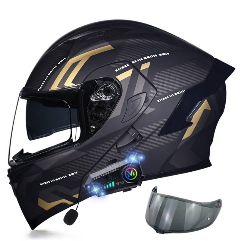 Motorradhelm Klapphelm mit Bluetooth, ECE Zertifiziert Integralhelm mit Doppelvisier, mit Eingebautem Mikrofon für Automatische Reaktion, für Erwachsene Frauen Männer (21.6-24.4in) von RQTEUYE