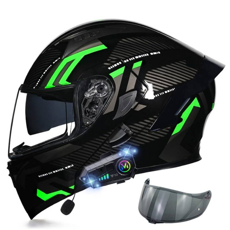 Motorradhelm Klapphelm mit Bluetooth, ECE Zertifiziert Integralhelm mit Doppelvisier, mit Eingebautem Mikrofon für Automatische Reaktion, für Erwachsene Frauen Männer (21.6-24.4in) von RQTEUYE