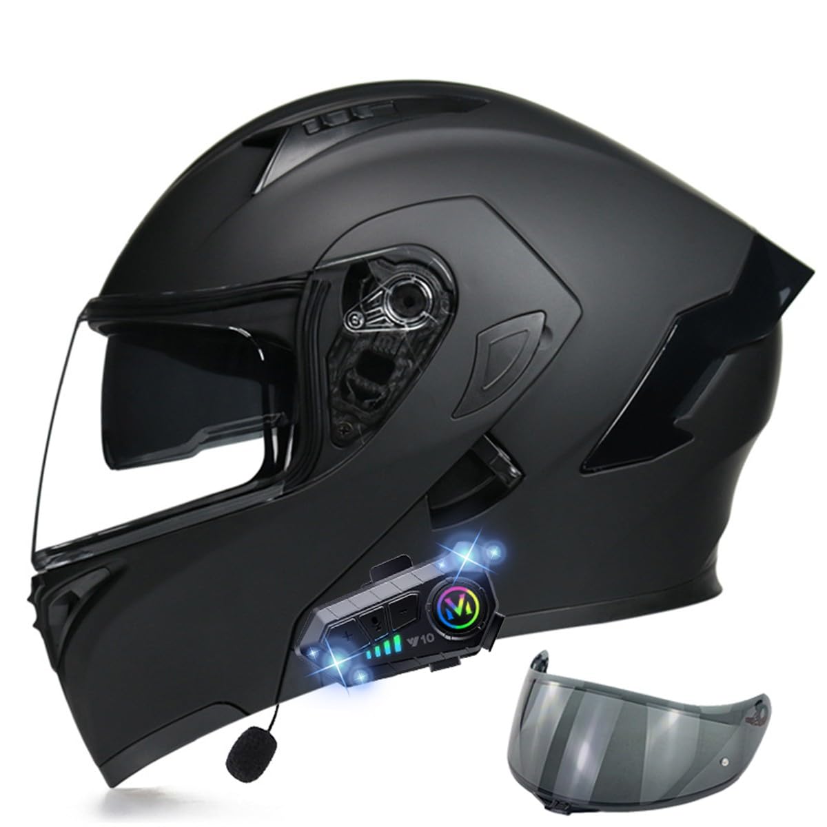 Motorradhelm Klapphelm mit Bluetooth, ECE Zertifiziert Integralhelm mit Doppelvisier, mit Eingebautem Mikrofon für Automatische Reaktion, für Erwachsene Frauen Männer (21.6-24.4in) von RQTEUYE