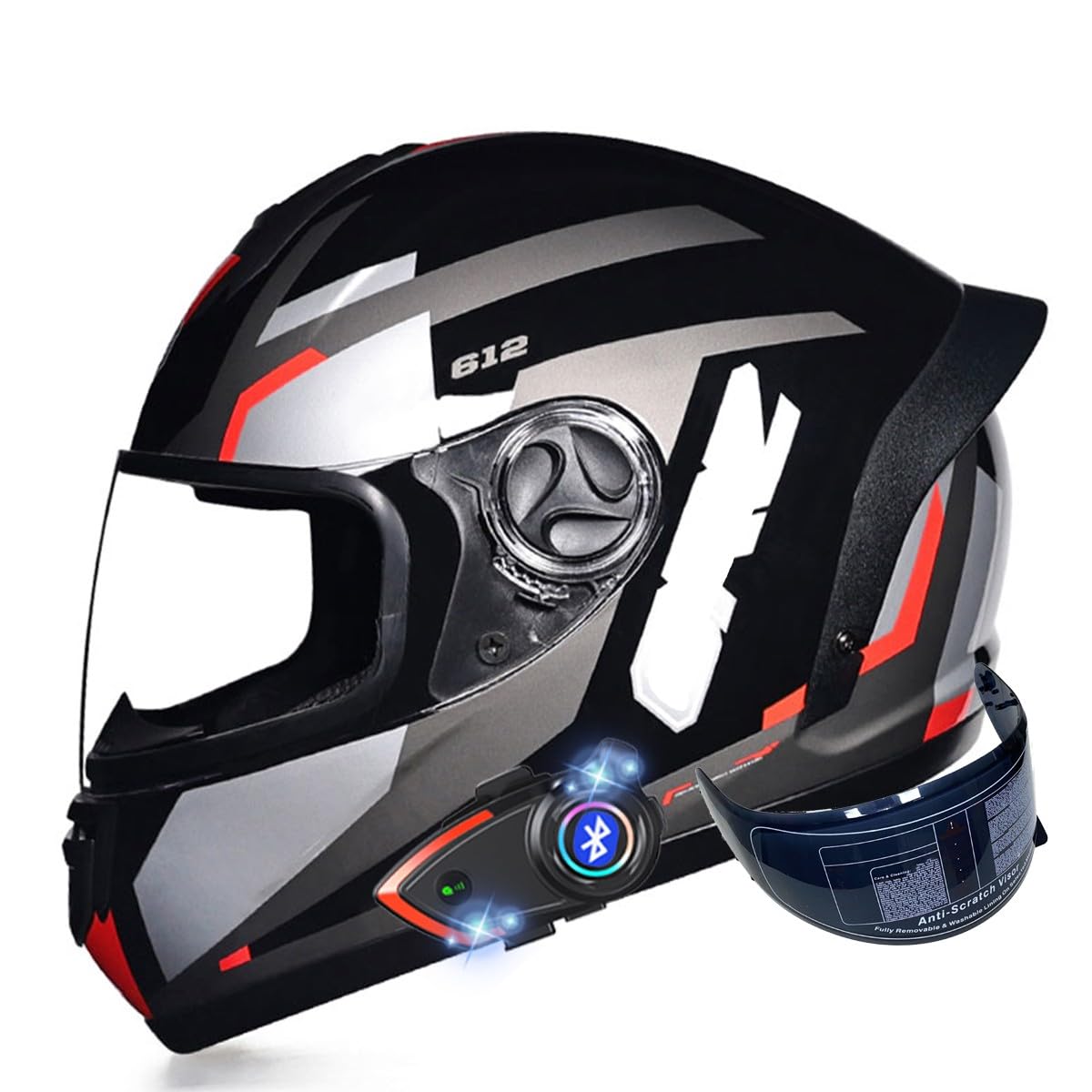 Motorradhelm mit Bluetooth Integriert Full Face Casques, ECE Zertifiziert Integralhelm Doppelvisier Modularer Helm mit Automatische Reaktion Mikrofon, für Adulte Herren Damen von RQTEUYE