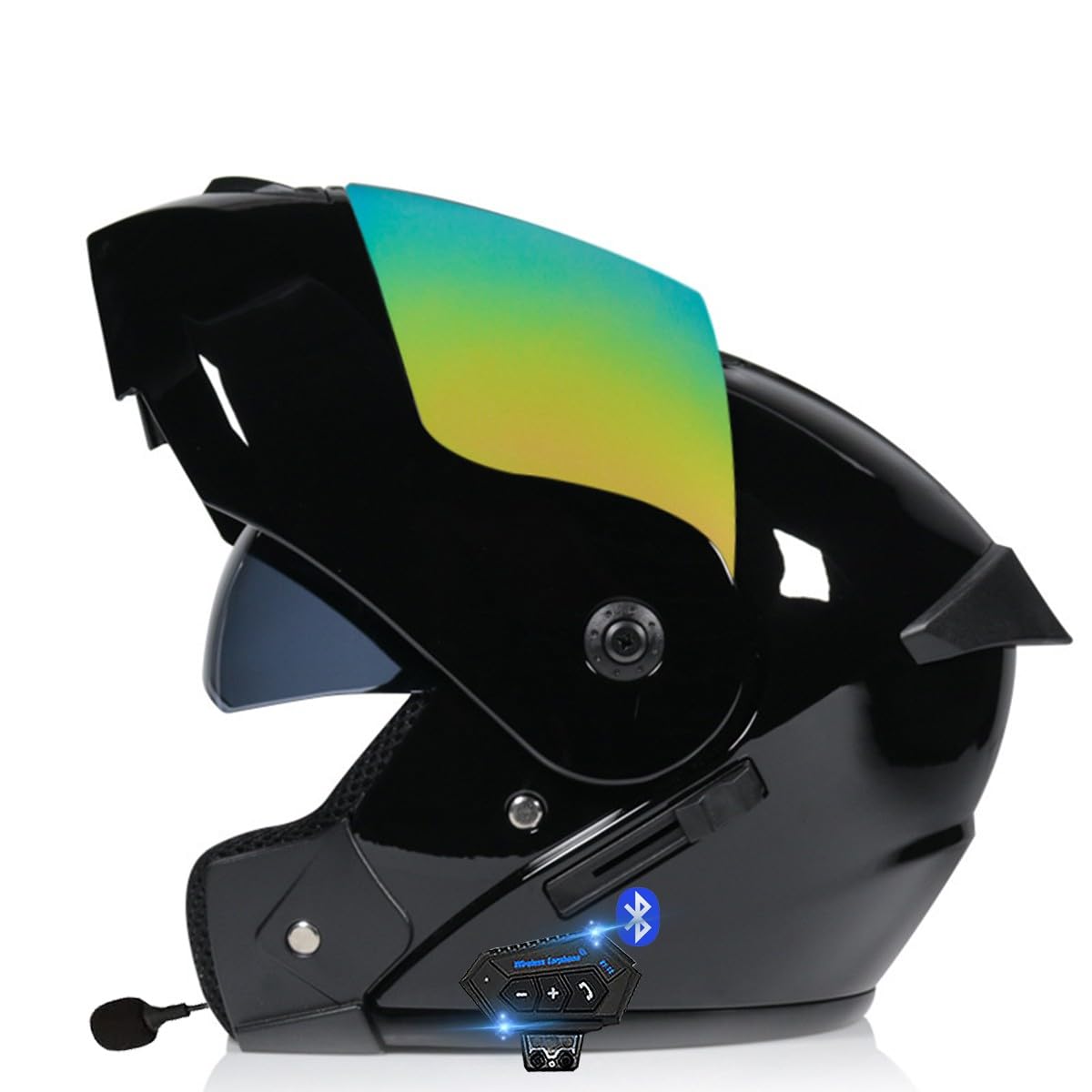 RQTEUYE Motorradhelm Klapphelm Mit Bluetooth, Motorrad Bluetooth Modularer Helm ECE Zertifizierter, Integralhelm mit Doppelvisier, für Automatische Antwort Helm Herren Damen (21.6-24.4in) von RQTEUYE