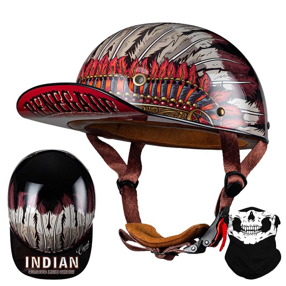 Vintage Motorrad Baseball Cap Halbhelme, Retro Jethelm Halbschalenhelm mit ECE Zulassung mit Schnellverschluss für Scooter Cruiser Chopper Herren Damen Motorradhelm M-XXL von RQTEUYE