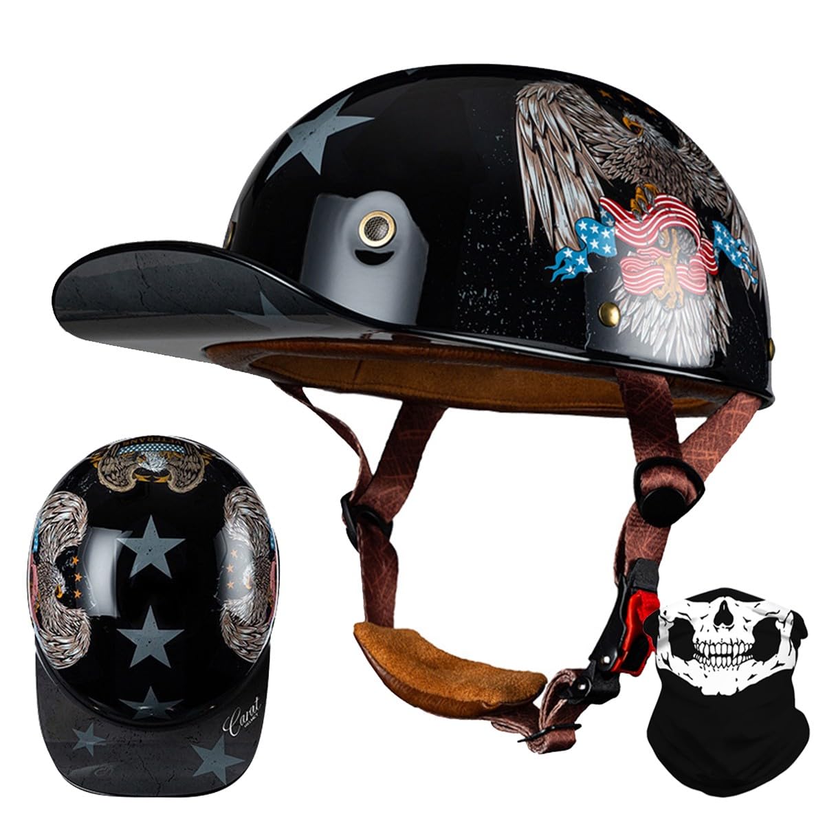 Vintage Motorrad Baseball Cap Halbhelme, Retro Jethelm Halbschalenhelm mit ECE Zulassung mit Schnellverschluss für Scooter Cruiser Chopper Herren Damen Motorradhelm M-XXL von RQTEUYE