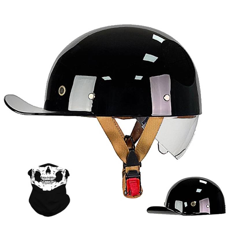 Vintage Motorrad halbhelm Baseball Cap mit ECE-Zulassung, Jet Helm Retro Halbschalenhelm mit Versenkbare Sonnenblende und Schnellverschluss Schnallen für Scooter Cruiser Motorrad von RQTEUYE