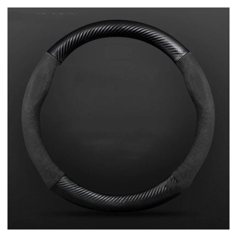 Lenkradabdeckung Auto Lenkrad Abdeckung Wildleder Carbon Faser Für Volvo Für Polestar 1 2 3 4 5 2023 Auto Zubehör Auto Lenkradhüllen(O Style A Black) von RRKBDQEL