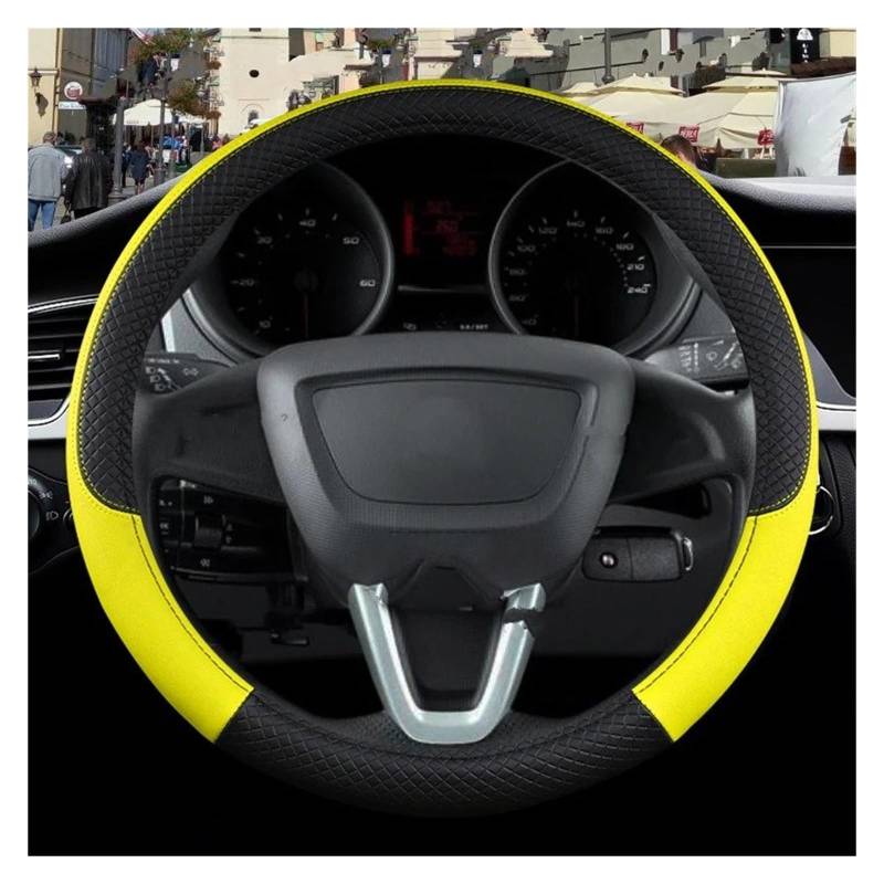 Lenkradabdeckung Für Sitz Für Ibiza Für 6L Für 6J Für 6P Für 6F Für KJ1 Auto Lenkrad Abdeckung PU Leder Nicht-Slip Auto Zubehör Auto Lenkradhüllen(O Shape Yellow) von RRKBDQEL