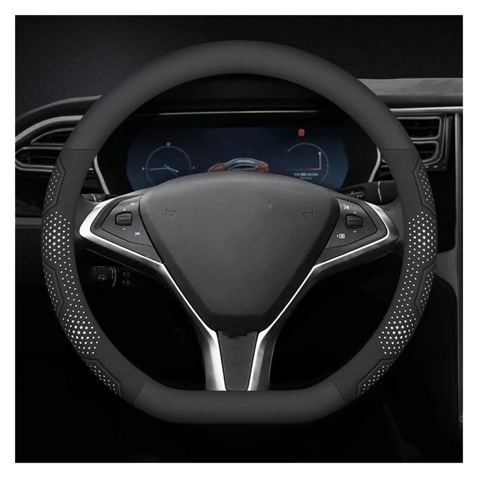 Lenkradabdeckung Für Tesla Für Modell 3 Für Modell Für Y Für Modell Für S Für Modell Für X Wildleder Leder Auto Lenkrad Abdeckung Auto Zubehör Auto Lenkradhüllen(D Leather White) von RRKBDQEL