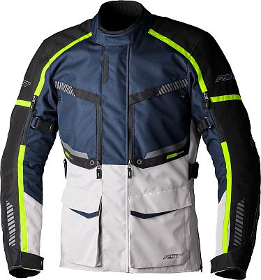 RST Maverick Evo, Textiljacke wasserdicht - Hellgrau/Dunkelblau/Schwarz/Neon-Gelb - XXL von RST