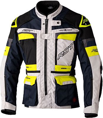 RST Pro Adventure-Xtreme Race Dept, Textiljacke wasserdicht - Hellgrau/Dunkelblau/Gelb - XXL von RST